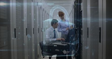 IT Engineers Collaborating in Data Center with Digital Security Overlay - Download Free Stock Images Pikwizard.com