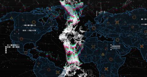 Futuristic DNA Strand Over World Map and Data Icons - Download Free Stock Images Pikwizard.com