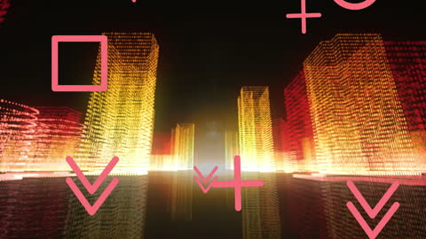 Futuristic Digital Cityscape with Overlaid Interface Icons