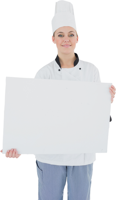 Transparent Female Chef Holding Blank Sign Helping Display Content - Download Free Stock Videos Pikwizard.com