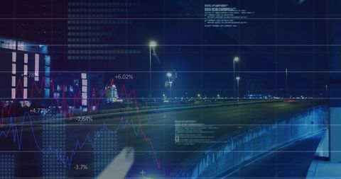 Data Processing Overlay on Urban Nightscape Symbolizing Innovation - Download Free Stock Images Pikwizard.com