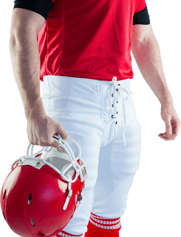 Transparent American Football Player Holding Helmet in White Uniform