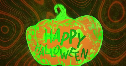 Bright Neon Pumpkin With Happy Halloween Message
