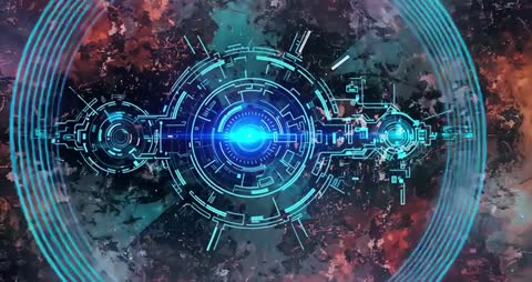 Futuristic Tech Interface Against Vibrant Nebula