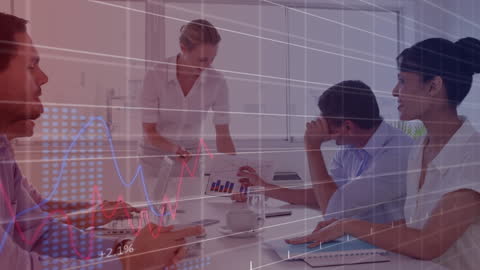 Business Team Analyzing Data with Graphs in Modern Office