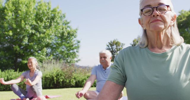 Senior Group Yoga Practicing Meditation in Garden - Download Free Stock Images Pikwizard.com