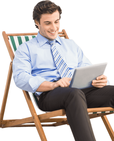 Businessman Relaxing on Deckchair with Tablet Transparent - Download Free Stock Videos Pikwizard.com