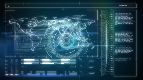 Futuristic Digital World Map with Data Analytics Interface