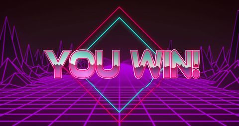 retro futuristic 'you win' sign with neon mountains - Download Free Stock Images Pikwizard.com