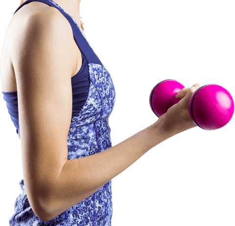 Midsection of Woman Lifting Pink Dumbbell on Transparent Background