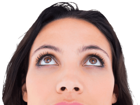 Transparent Thoughtful Woman with Brown Eyes Looking Upward