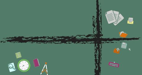 Business Icon Collage on Green Background with Copy Space