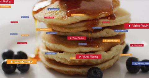 Modern Breakfast with Pancakes and Digital Notifications