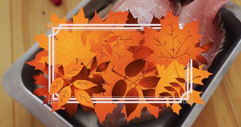 Autumn Leaves Digital Frame Over Fresh Fish in Tray