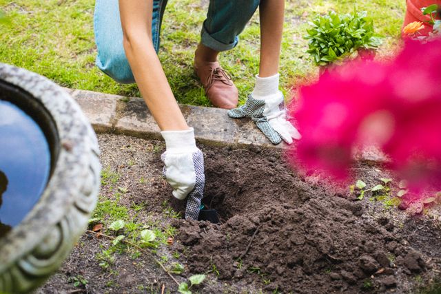 Woman Digging Soil in Backyard Garden - Download Free Stock Photos Pikwizard.com