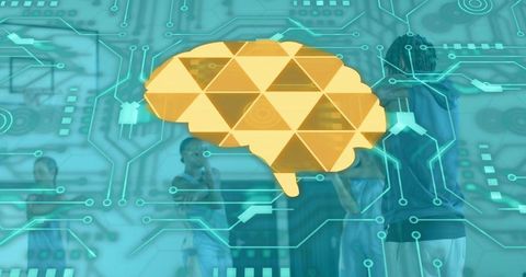 AI Brain Overlay Showing Circuit Analytics on Basketball Court, Boosting Team Performance