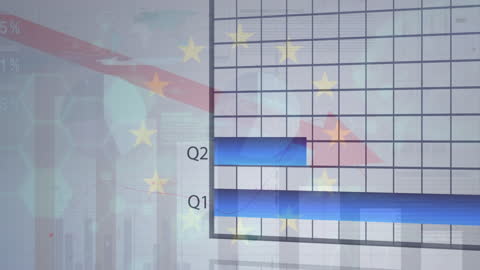 Financial Graphs Overlapping European Union Flag Background