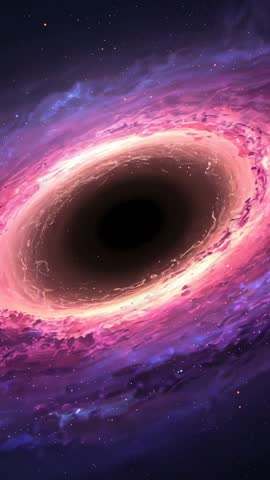 Vertical cosmic vortex: Rotating black hole accretion ring with pulsing magenta nebula