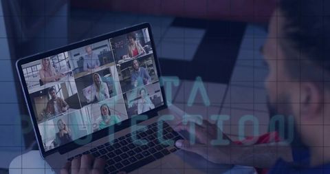 Remote team collaboration on video call with emphasis on data protection