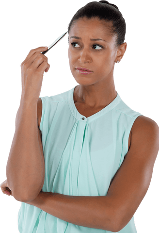 transparent pensive businesswoman holding pen - Download Free Stock Videos Pikwizard.com
