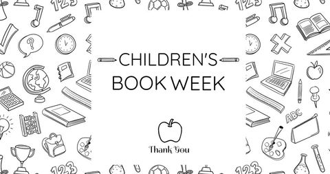 Children's Book Week Celebration with Educational Icons Background