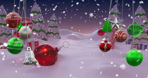 Festive Season Snow With Colorful Decorations in Winter Wonderland