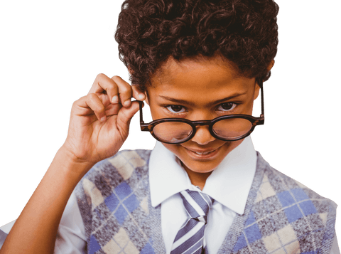 African american boy smiling with glasses transparent background