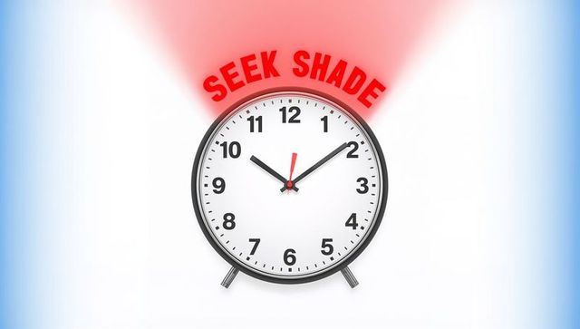 Seek shade clock concept urgent sun safety reminder for peak heat and uv exposure