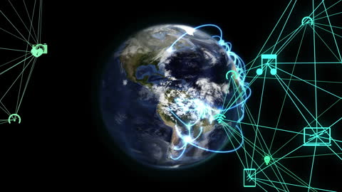 Global Digital Networking with Technology Icons and Light Trails