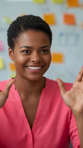 Engaging Meeting Host Presenting with Warm Smile and Hand Gestures in Workshop Video