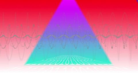 Futuristic Glowing Triangle in Digital Space with Binary Code