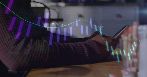 Digital business analysis on smartphone with data graphs