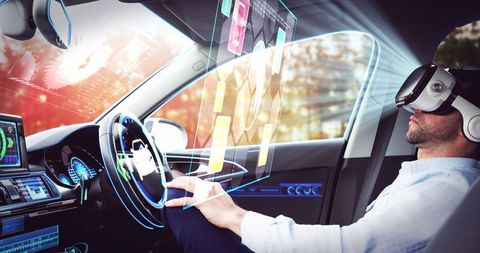 Businessman Experiencing Virtual Reality in Self-Driving Car - Download Free Stock Images Pikwizard.com