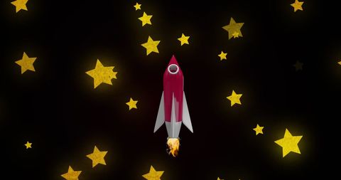 Rocket icon ascends with stars illustrating dreams and exploration