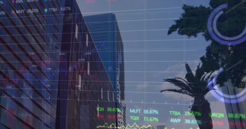 Financial Data Superimposed on Urban Cityscape Reflecting Global Business - Download Free Stock Images Pikwizard.com