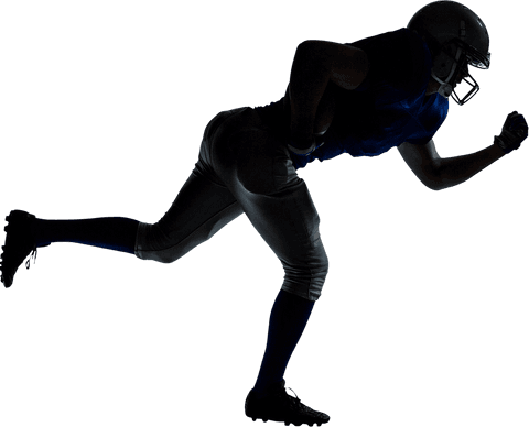 Silhouette of american football player in action on transparent background