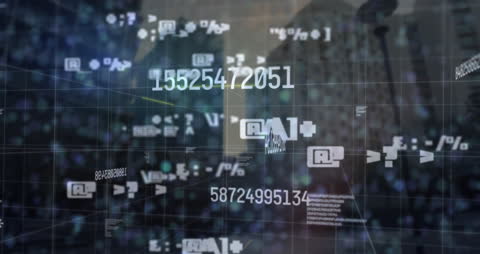 Complex Data Processing Animation Over Urban Cityscape