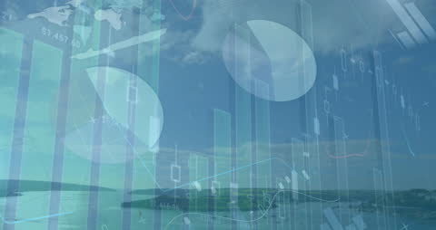 Financial Data Overlay on Idyllic Landscape Illustration