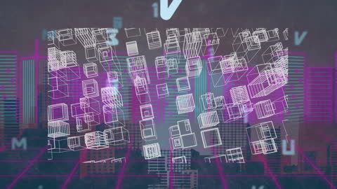 Futuristic Digital Cityscape with Data Processing Visualization