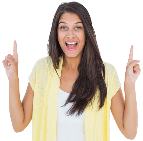 Joyful Woman in Casual Wear Pointing Up Transparent Background - Download Free Stock Videos Pikwizard.com