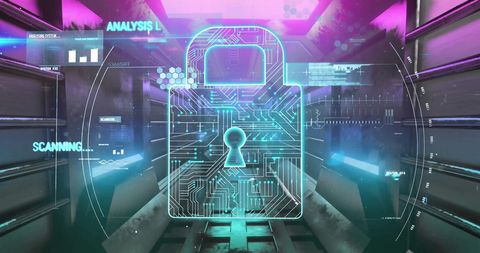 futuristic padlock icon over digital interface with data streams - Download Free Stock Images Pikwizard.com