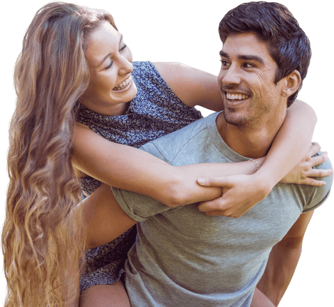 Happy Couple Playful Piggyback Ride with Transparent Background