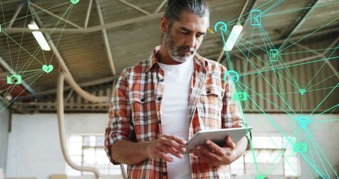 Man Using Tablet with Conceptual Digital Network Overlay - Download Free Stock Images Pikwizard.com