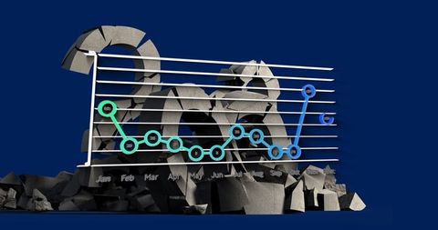 3d line graph with cracked 2023 structure illustrating data analysis
