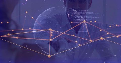 Projecting Global Digital Network with Golden Nodes and Holographic Wireframe Overlay