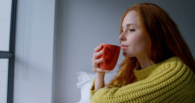 Pensive Woman Drinking Coffee by Window - Download Free Stock Images Pikwizard.com