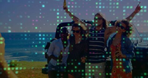 Friends Celebrating on Beachside Getaway