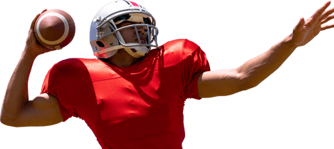 Transparent american football player throwing ball with red jersey
