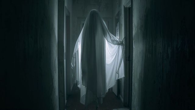 Ghostly Figure in Dark Abandoned Corridor Creates Eerie Mystique