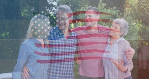 Happy Family Celebrating American Patriotism with Flag Overlay - Download Free Stock Images Pikwizard.com